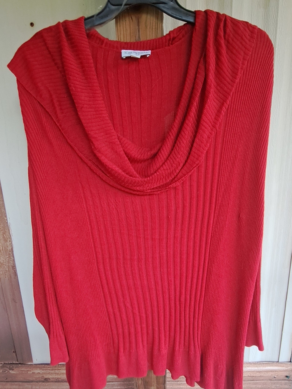 Kim Rogers Red Ribbed Cowl Neck Sweater